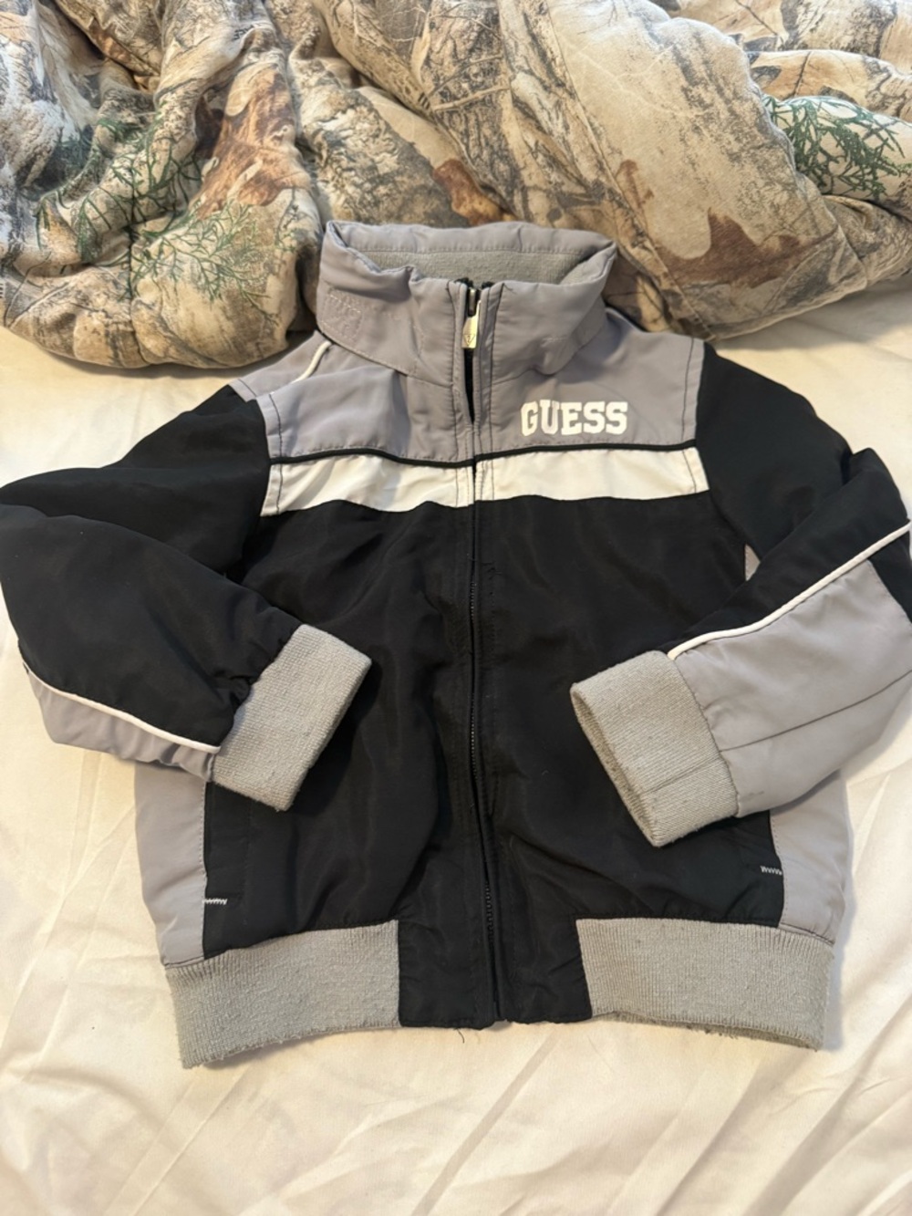 GUESS Kids Black, Gray & White Colorblock Puffer Jacket